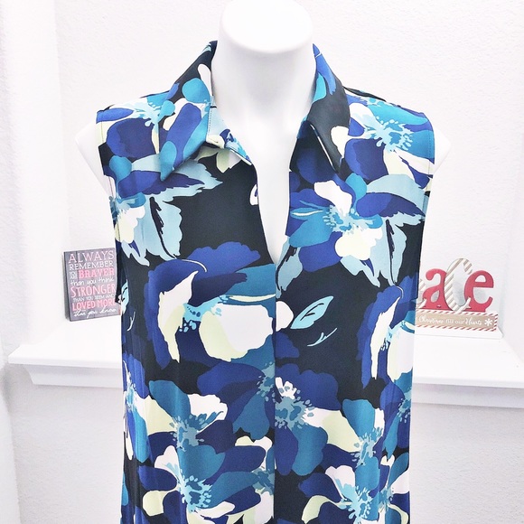Nine West Shirt Dress Printed Trapeze Mini, Blue Black Multi Size 14 NEW - Picture 6 of 11